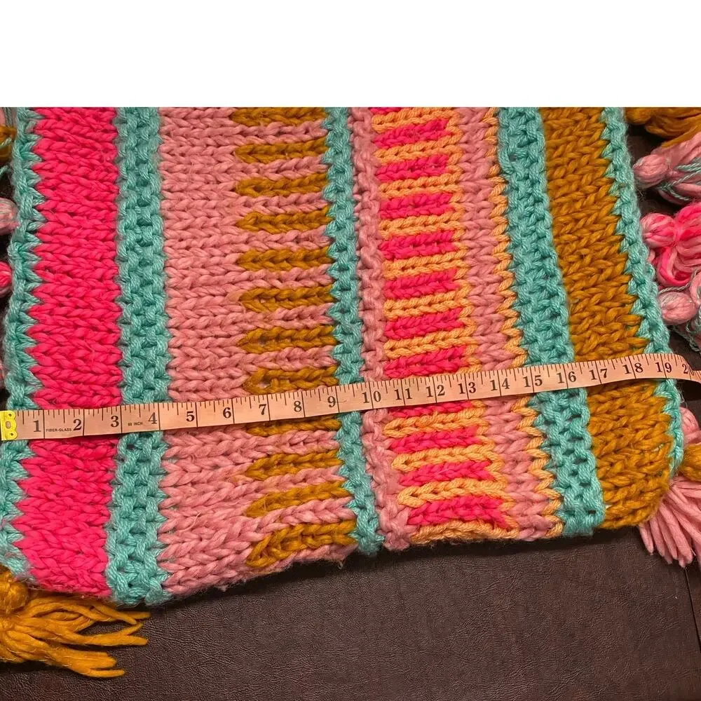 Knitted multicolored tasseled‎ throw pillow cover 19x20 Hippie Boho Eclectic Fun